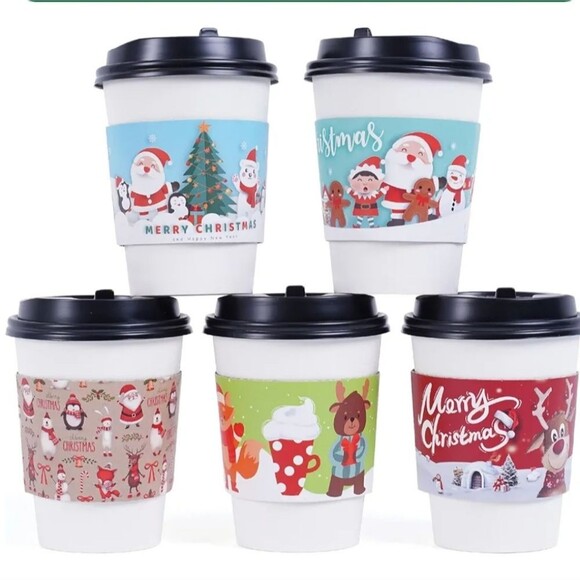 Set of 50 Christmas Coffee Cup Sleeves - Double-Layer Insulated - NIP - Picture 3 of 6